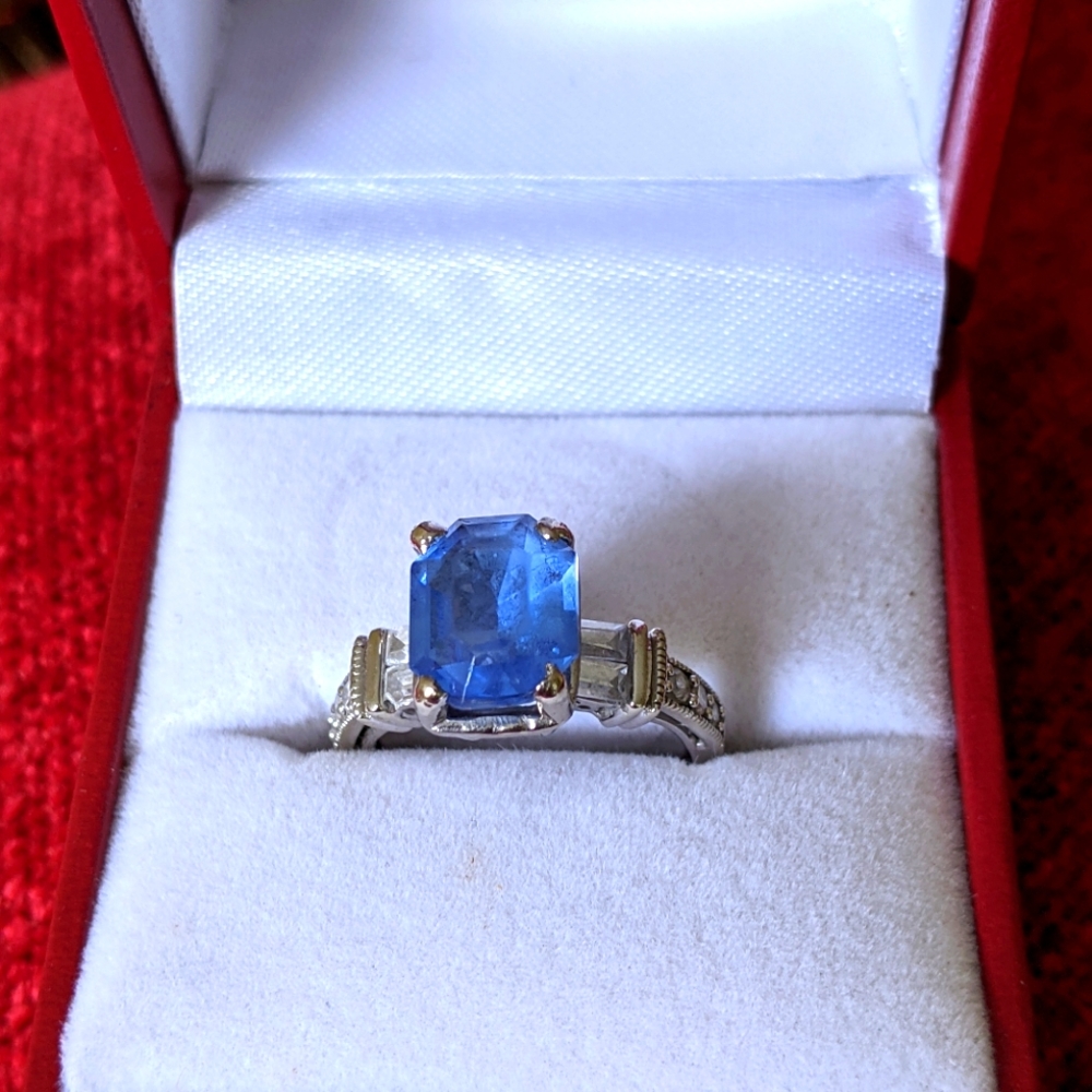 10KT WHITE 🤍 GOLD PLATED WITH BLUE 💙 TOPAZ RING
